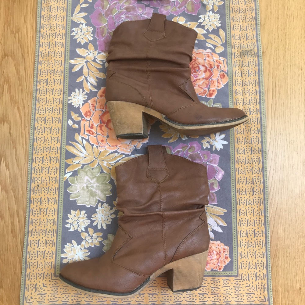 Brown booties with heels